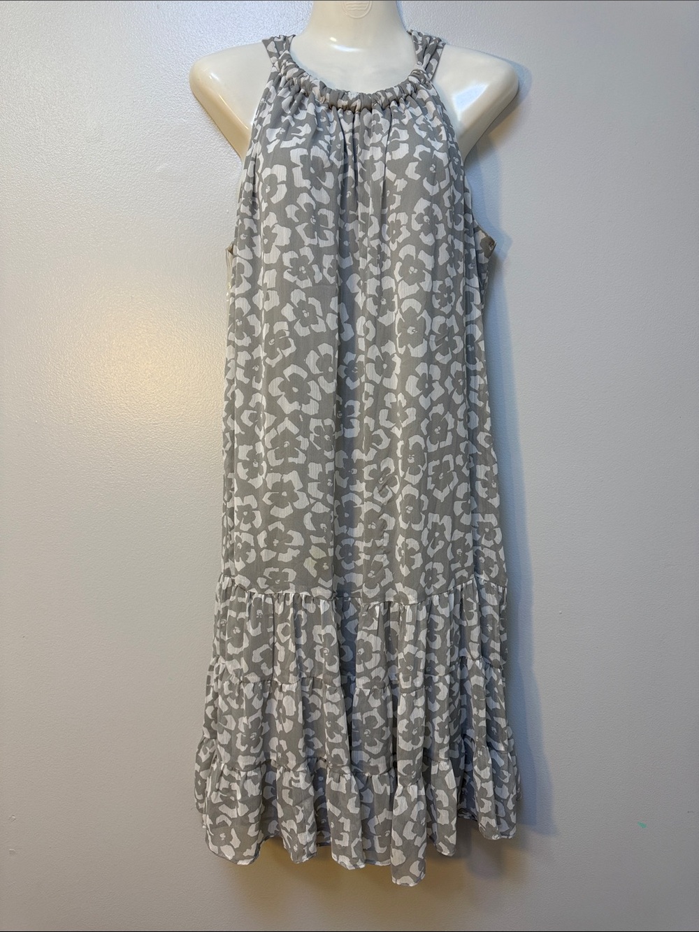 J.B.S. Grey and White Printed Halter Maxi Dress